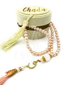 Pearl Tasbeeh With Personalized Case - Cream