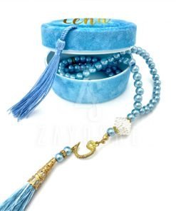 Pearl Tasbeeh With Personalized Case - Light Blue