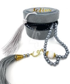 Pearl Tasbeeh With Personalized Case - Grey