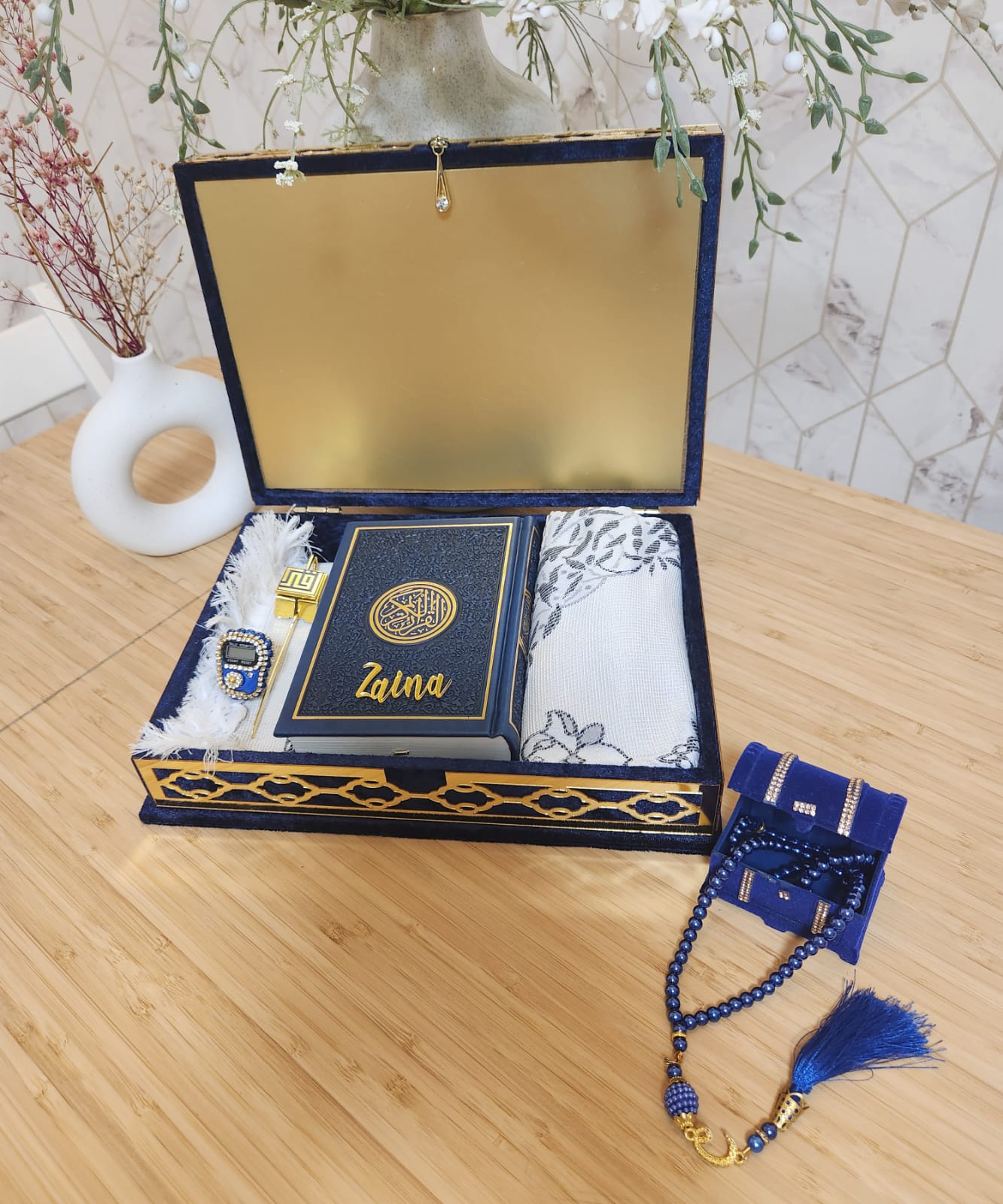 Exclusive Islamic Gift Set with Rainbow Quran For Her - Blue