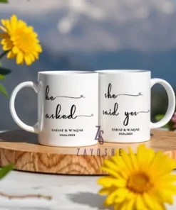 Personalised Engagement Mug Set He Asked She Said Yes Mugs