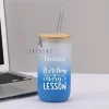 Personalised Frosted Glass Cup with Straw 16oz