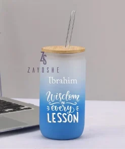 Personalised Frosted Glass Cup with Straw 16oz