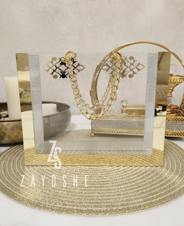 Transparent PVC Hamper Bag with Gold Border