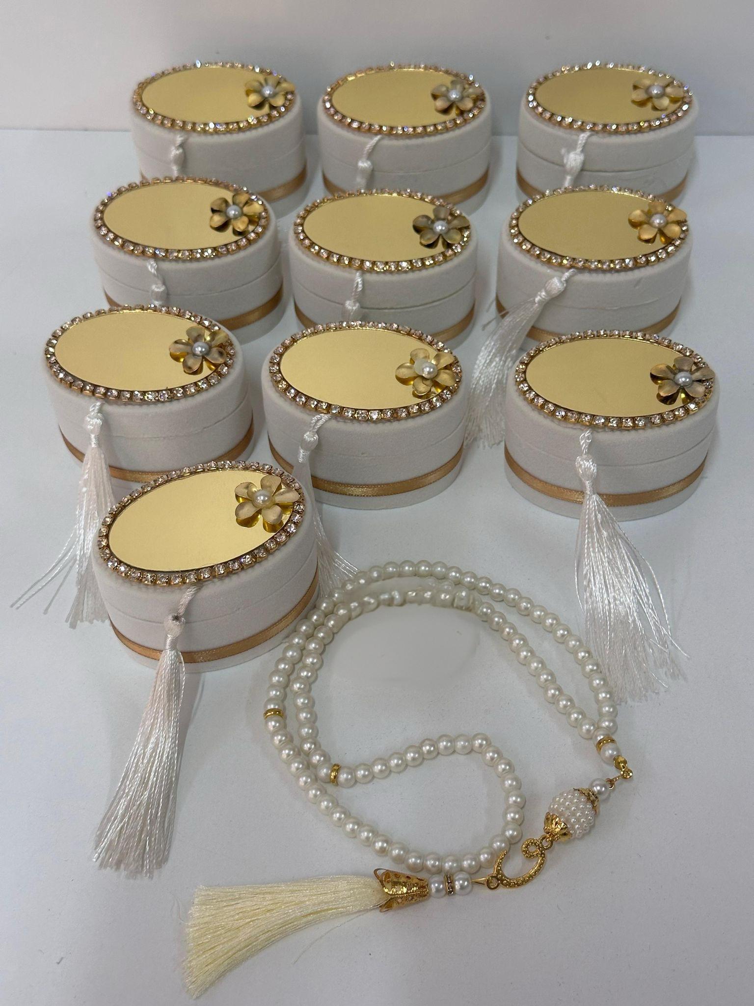 Personalized Velvet Tasbeeh Box Ramadan Favors-White