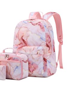 Pink Marble Scholl Bag Set