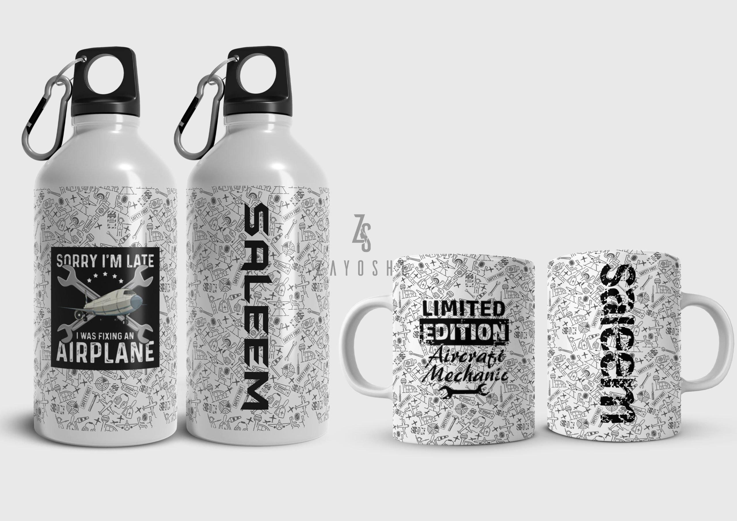 Aircraft Mechanics Limited Edition Water Bottle & Mug Set - Drinkware gift from ZAYOSHE in Maleha Street, Sharjah, UAE