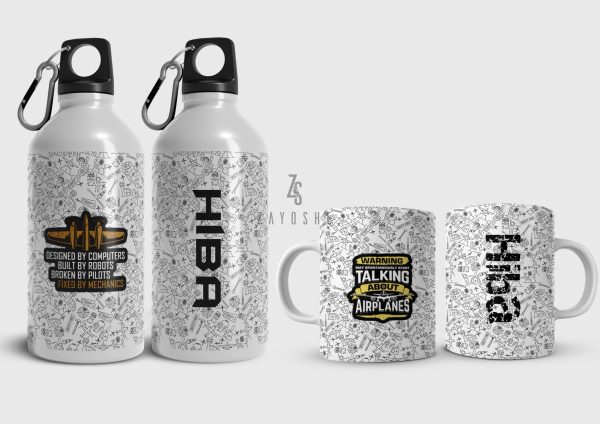 Aircraft Fixed by Mechanics Water Bottle & Mug Set