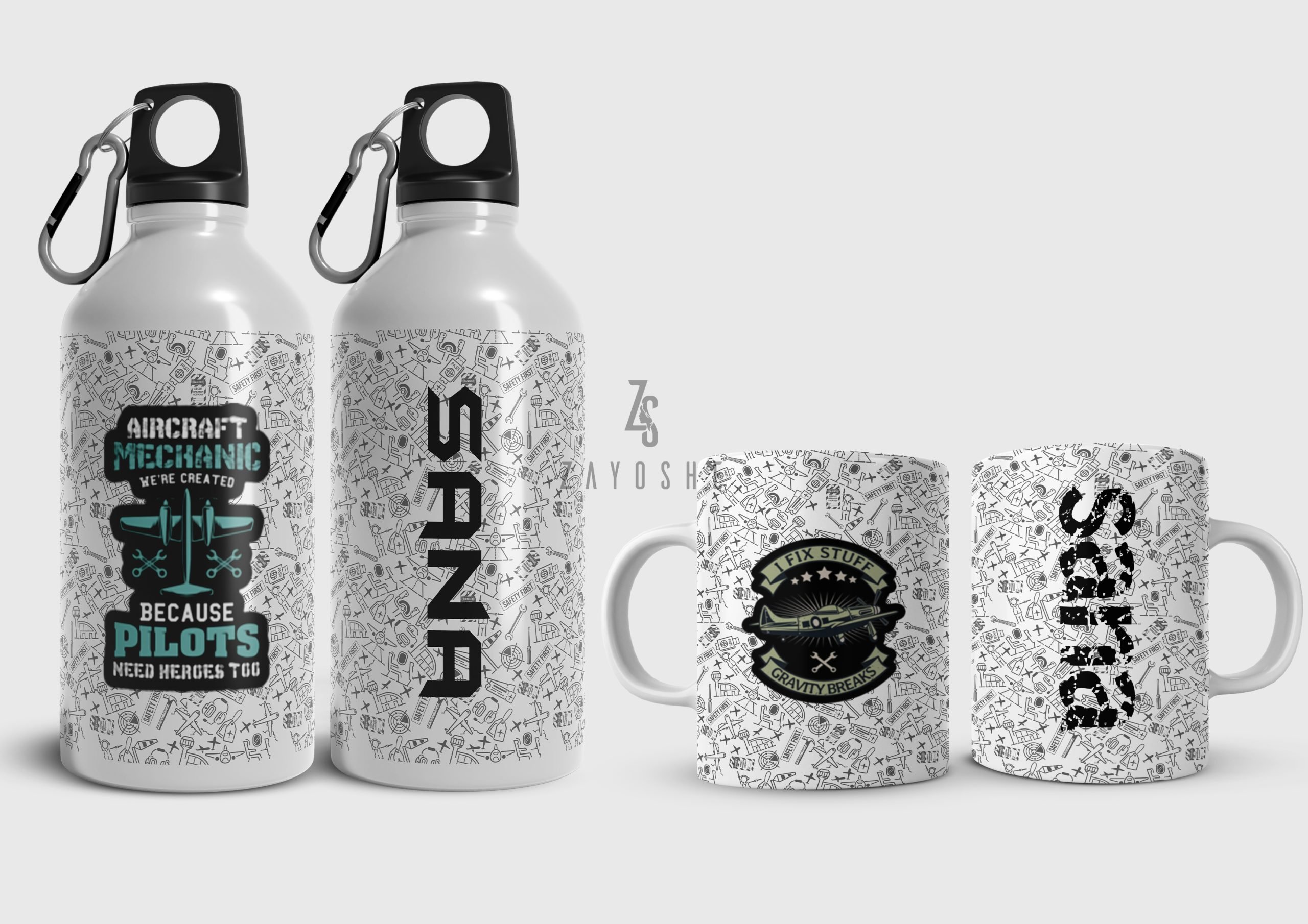 Aircraft Pilot Engineer Water Bottle & Mug Set - Drinkware gift from ZAYOSHE in Maleha Street, Sharjah, UAE