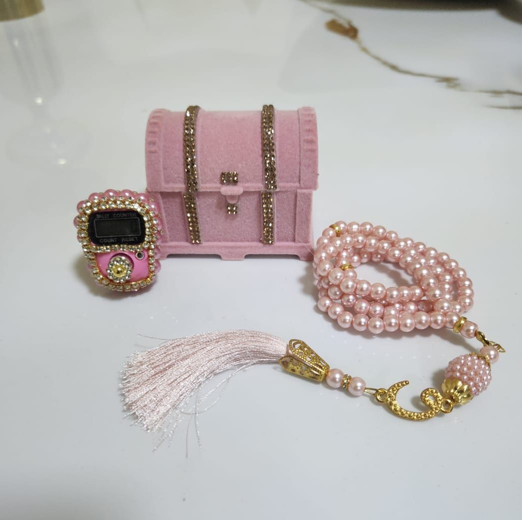 Chest Gift Box with Digital Counter and Tasbeeh-Pink in Sharjah