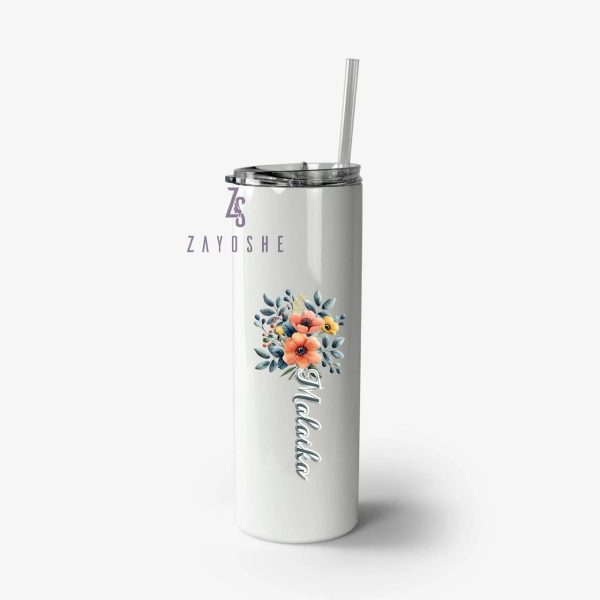 Custom Name Floral Slim Tumbler