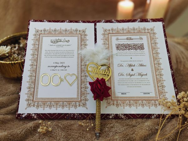 Elegant Nikkah Certificate with Customized Nikkah Pen-Red