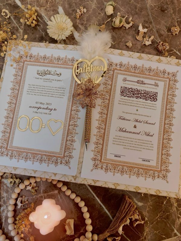 Elegant Nikkah Certificate with Customized Nikkah Pen-White