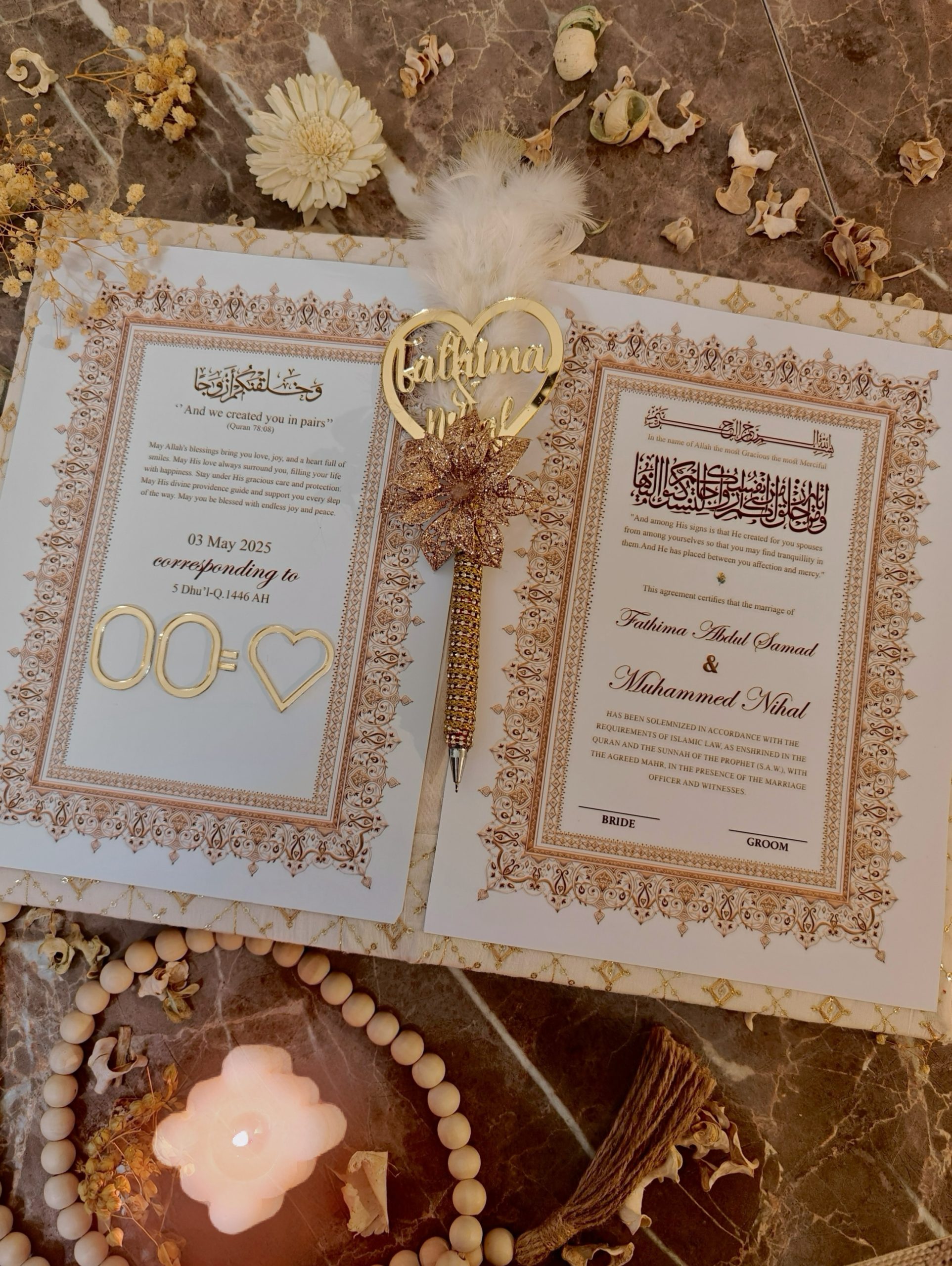 Elegant Nikkah Certificate with Customized Nikkah Pen-White - Gifts gift from ZAYOSHE in Maleha Street, Sharjah, UAE - image 2