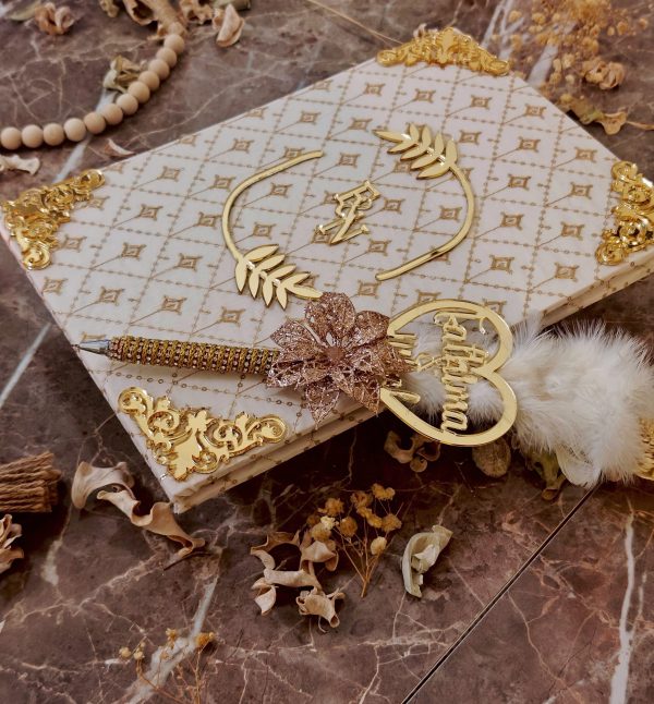 Elegant Nikkah Certificate with Customized Nikkah Pen-White