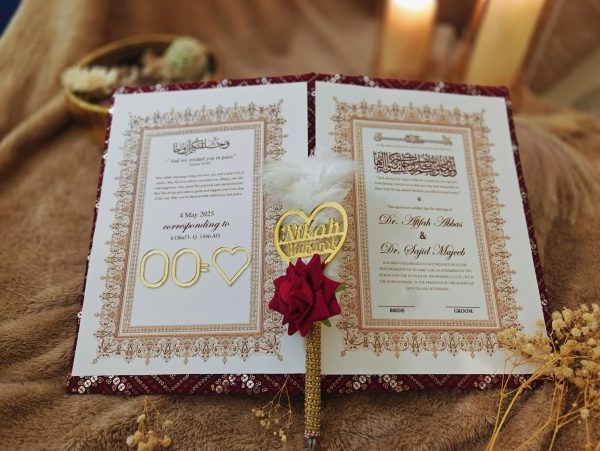 Elegant Nikkah Certificate with Customized Nikkah Pen-White