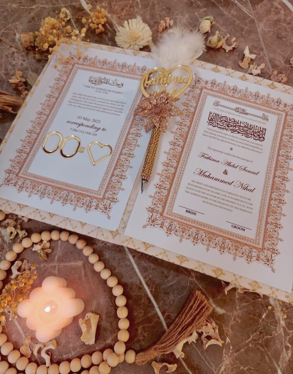 Elegant Nikkah Certificate with Customized Nikkah Pen-White