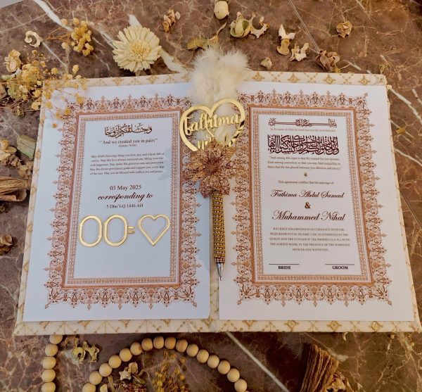 Elegant Nikkah Certificate with Customized Nikkah Pen-White