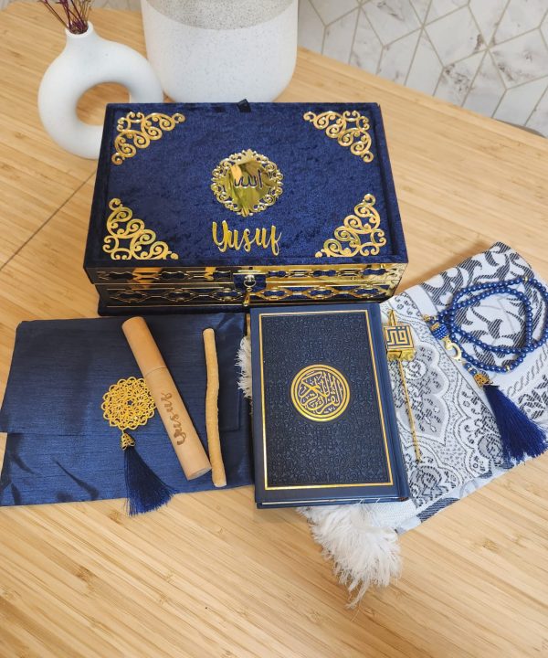 Exclusive Islamic Gift Set with Rainbow Quran For Him - Blue
