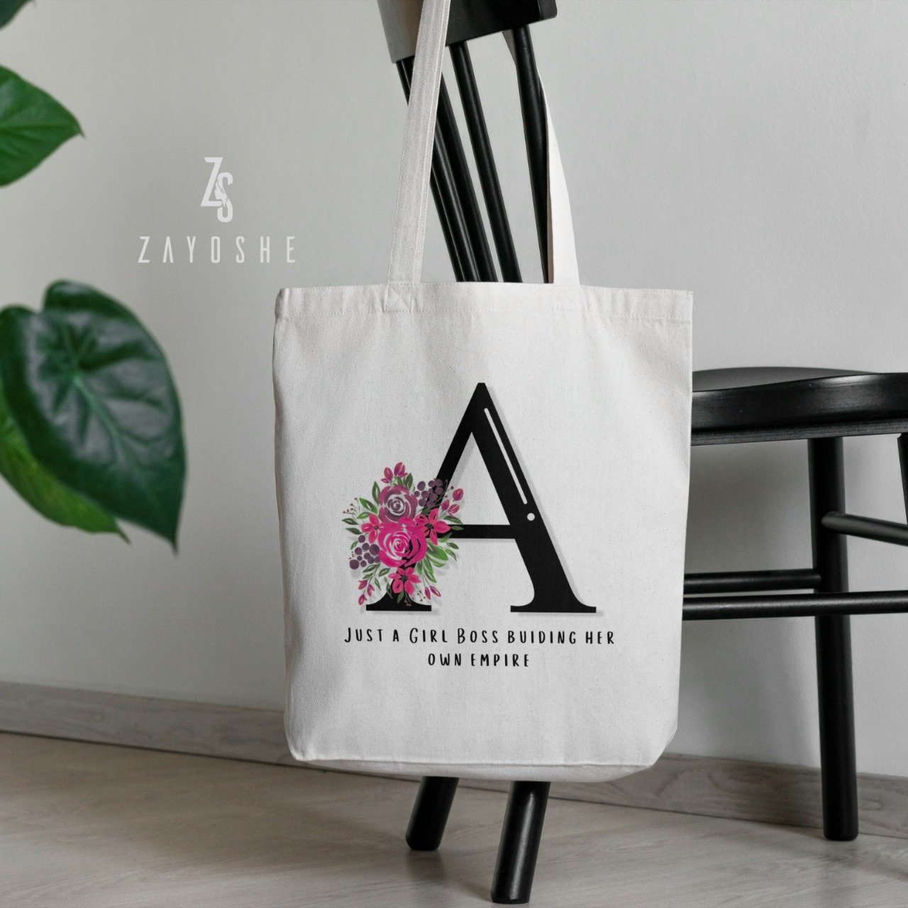 Floral Letter Tote Bag, Personalization Gift Tote Bag in Sharjah