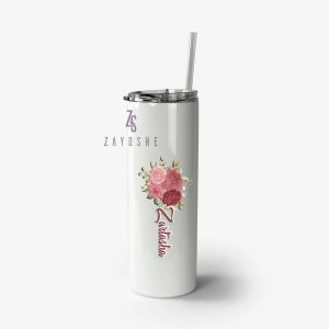 Floral Personalised Stainless Steel Insulated Skinny Tumbler
