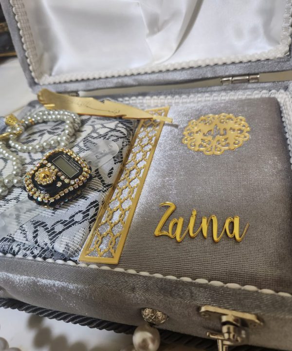 Grey-Velvet-Islamic-Gift-Set1 Grey Velvet Islamic Gift Set