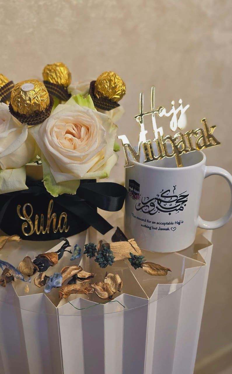 Hajj Mubarak Mug Bouquet - Flowers gift from ZAYOSHE in Maleha Street, Sharjah, UAE - image 3