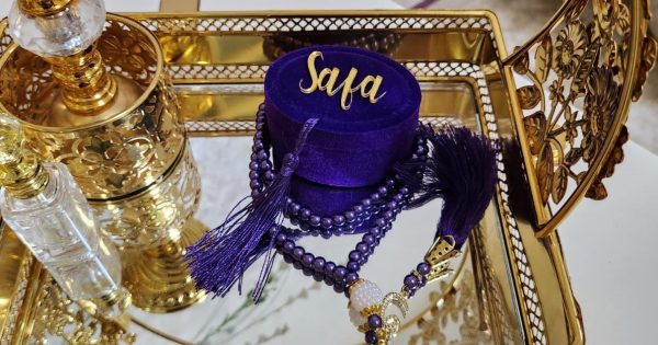 Pearl Tasbeeh With Personalized Case - Dark Blue