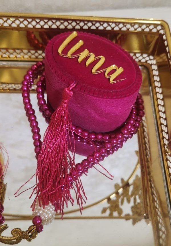 Pearl Tasbeeh With Personalized Case - Pink