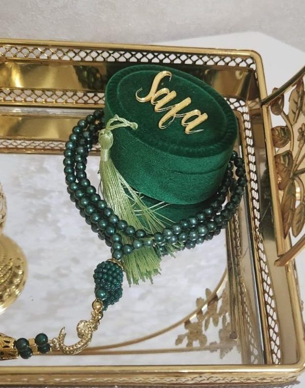 Pearl Tasbeeh With Personalized Case - Green