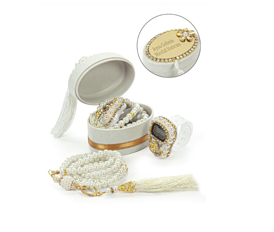Personalized Velvet Tasbeeh Box Favors – White - Gifts gift from ZAYOSHE in Maleha Street, Sharjah, UAE - image 2