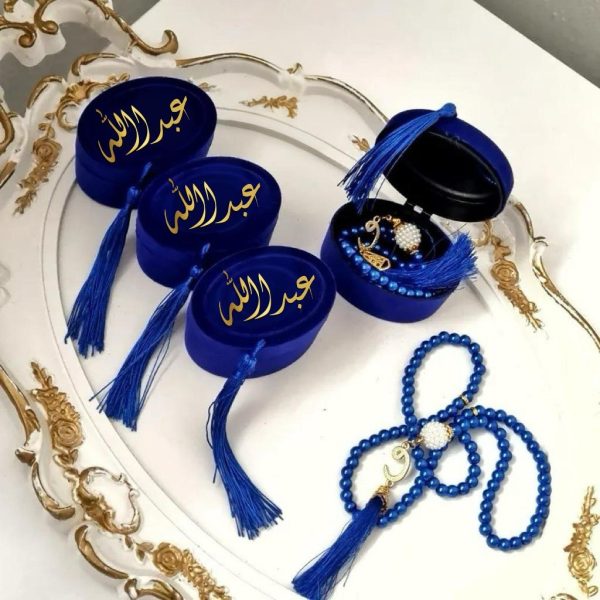 Personalized Velvet Pearl Prayer Tasbeeh-Dark Blue