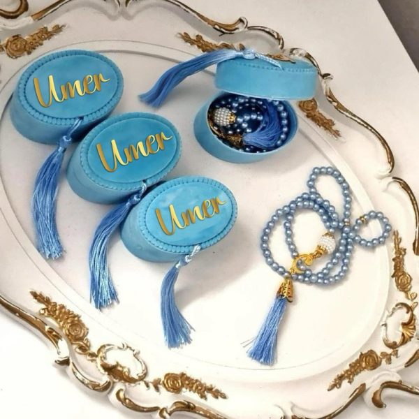 Personalized Velvet Pearl Prayer Tasbeeh-Sky Blue