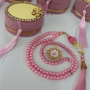 Personalized Velvet Tasbeeh Box Favors - Light Pink