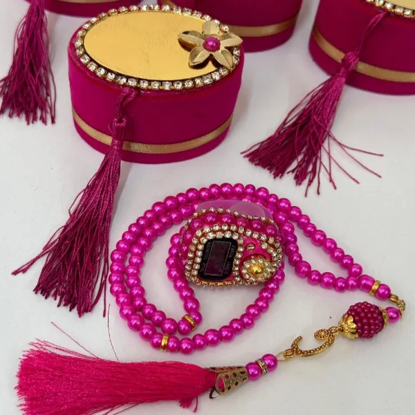 Personalized Velvet Tasbeeh Box Favors - Pink