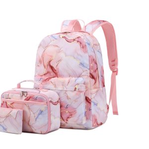 Pink Marble School Bag Set