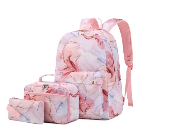 Pink Marble School Bag Set