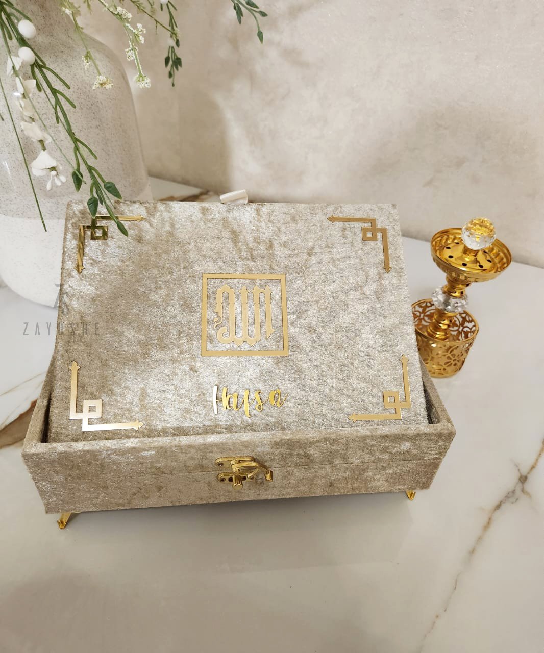Luxurious Islamic Gift Box with Personalization – Beige – Gold - Gift Sets gift from ZAYOSHE in Maleha Street, Sharjah, UAE - image 2