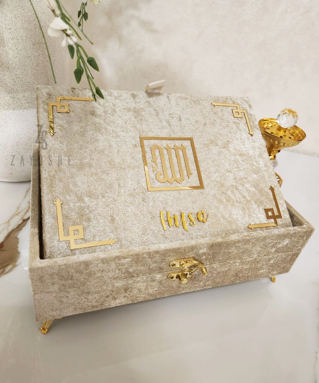 Luxurious Islamic Gift Box with Personalization – Beige – Gold - Gift Sets gift from ZAYOSHE in Maleha Street, Sharjah, UAE - image 3