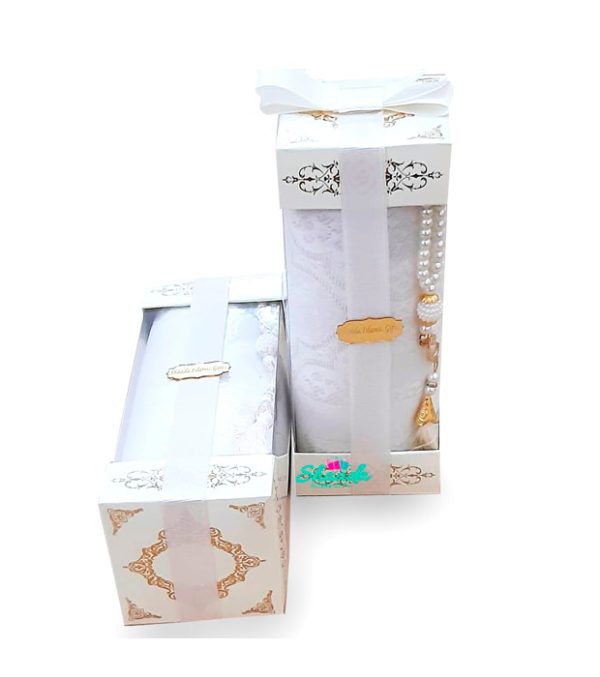 Praying Mat & Tasbeeh Gift Set - White