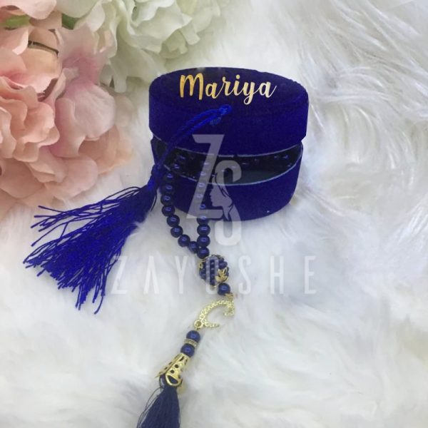 Pearl Tasbeeh With Personalized Case - Dark Blue