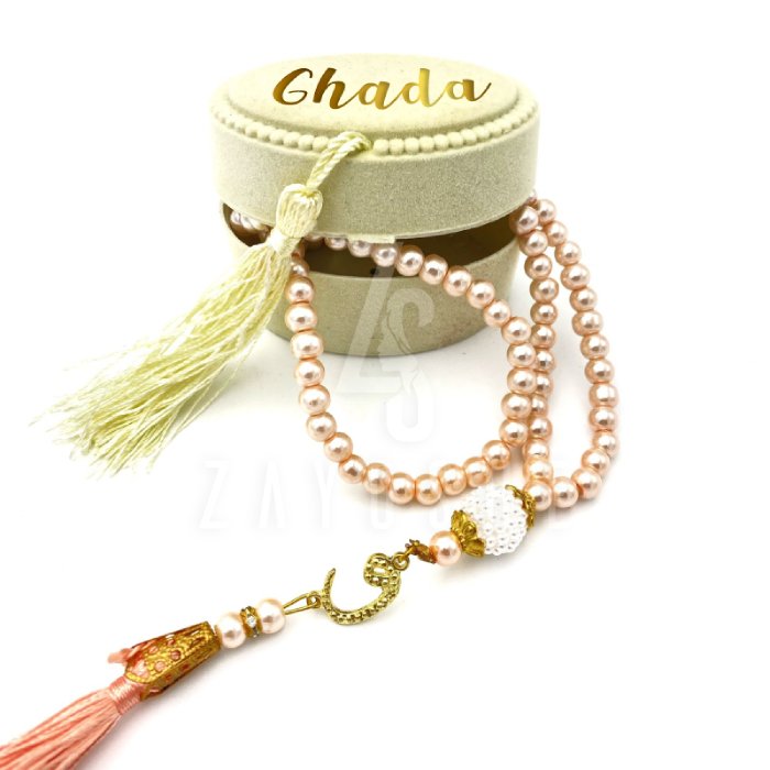 Pearl Tasbeeh With Personalized Case – Cream - Gifts gift from ZAYOSHE in Maleha Street, Sharjah, UAE