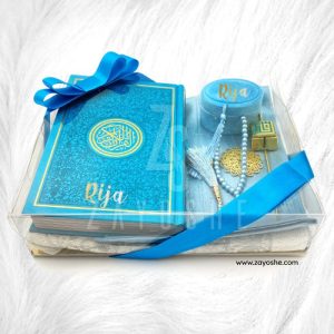 Premium Personalized Islamic Gift Set With English Translation Quran - Sky Blue