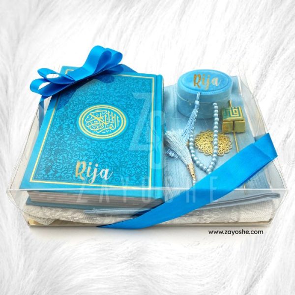 Premium Personalized Islamic Gift Set With English Translation Quran - Sky Blue