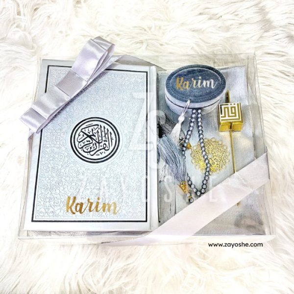 Premium Personalized Islamic Gift Set With English Translation Quran - Silver