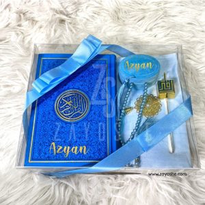 Premium Personalized Islamic Gift Set With English Translation Quran - Light Blue