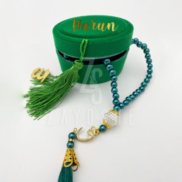 Pearl Tasbeeh With Personalized Case - Green