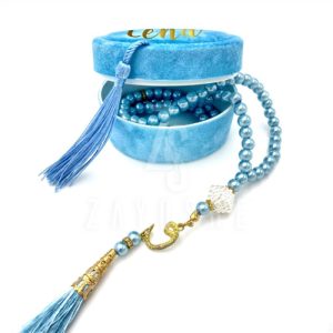 Pearl Tasbeeh With Personalized Case - Light Blue