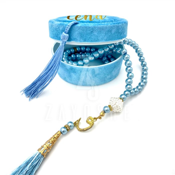 Pearl Tasbeeh With Personalized Case – Light Blue - Gifts gift from ZAYOSHE in Maleha Street, Sharjah, UAE