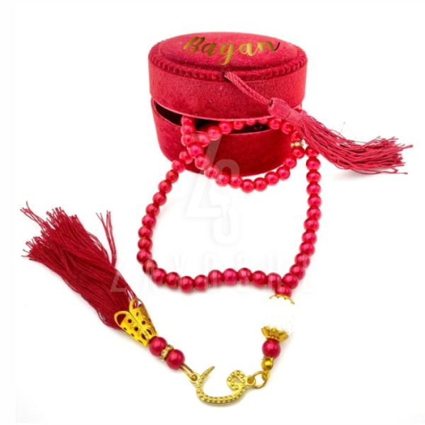 Pearl Tasbeeh With Personalized Case - Maroon